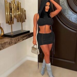 Fringe Hooded Fitted Skirt Sets size S/‘M